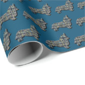 Corgi Welsh Y&B Grid Line Blue Geschenkpapier (Rolleneckpunkt)