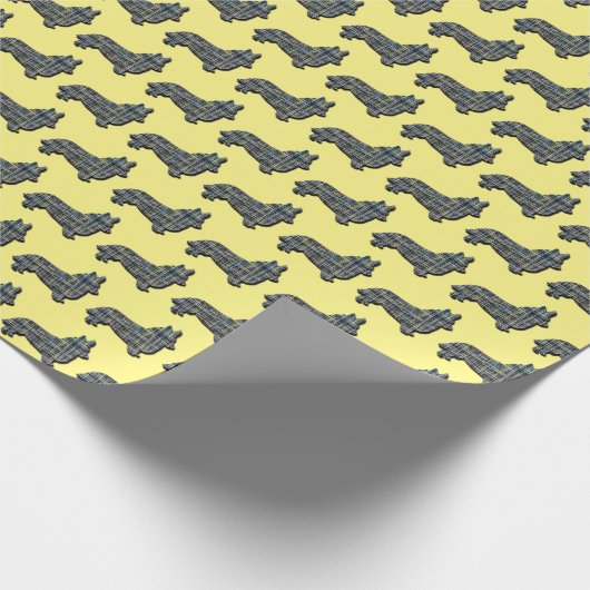 Corgi Welsh Y&B Grid Line Gelb Geschenkpapier (Ecke)