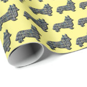 Corgi Welsh Y&B Grid Line Gelb Geschenkpapier (Rolleneckpunkt)