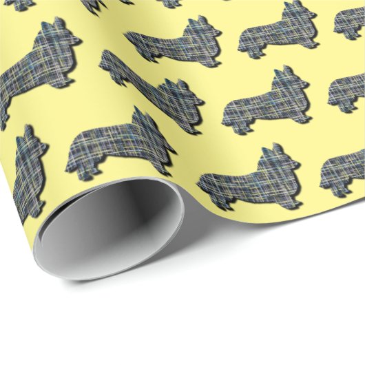 Corgi Welsh Y&B Grid Line Gelb Geschenkpapier (Rolleneckpunkt)