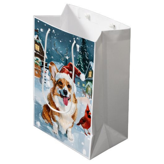 Corgi Winter Wonderland Christmas Joy Mittlere Geschenktüte (Vorderseite Schrägansicht)