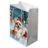 Corgi Winter Wonderland Christmas Joy Mittlere Geschenktüte (Rückseite Schrägansicht)