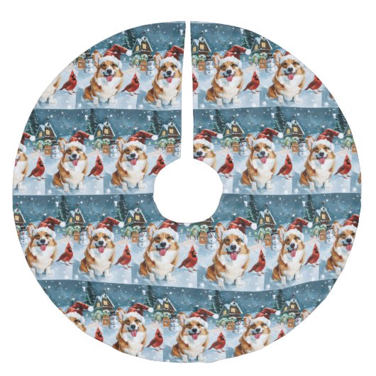 Corgi Winter Wonderland Christmas Joy Polyester Weihnachtsbaumdecke (Vorderseite)