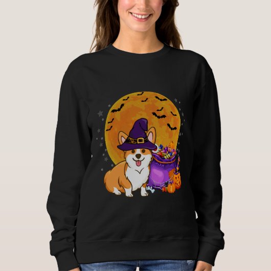 Corgi Witch Autumn Fall Pumpkin Halloween Costume Sweatshirt (Vorderseite)