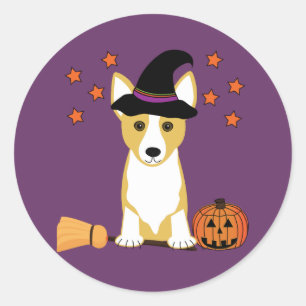 Corgi Witch Halloween Runder Aufkleber