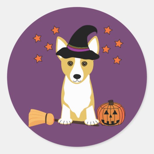 Corgi Witch Halloween Runder Aufkleber (Vorderseite)