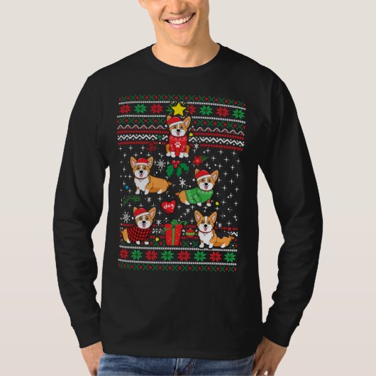 Corgi Xmas Tree Santa Dog Ugly Christmas T-Shirt (Vorderseite)