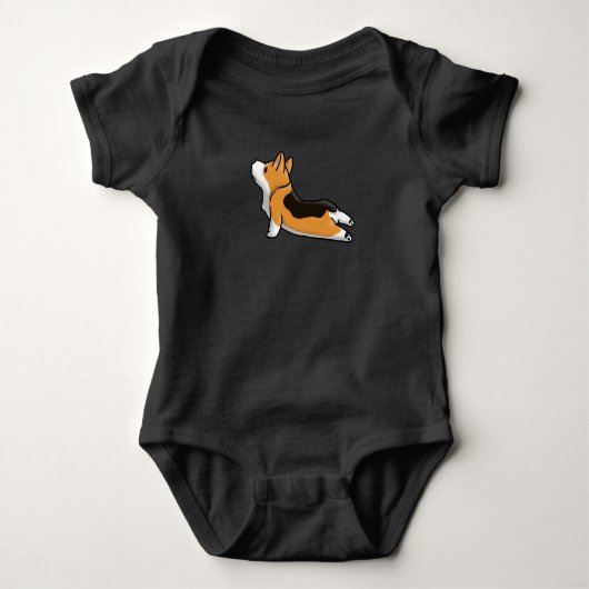 Corgi-Yoga Baby Strampler (Vorderseite)