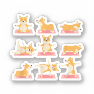 Corgi Yoga Shirt-Yoga Corgi Hund auf matt-Coole Ge Aufkleber