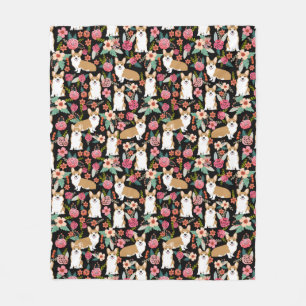 Corgiblumendecke - Schwarzes Fleecedecke