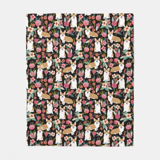 Corgiblumendecke - Schwarzes Fleecedecke (Vorderseite)