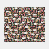 Corgiblumendecke - Schwarzes Fleecedecke (Vorderseite (Horizontal))