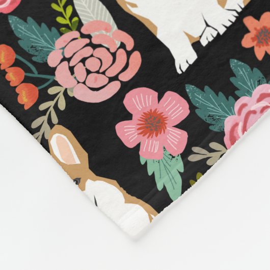 Corgiblumendecke - Schwarzes Fleecedecke (Ecke)