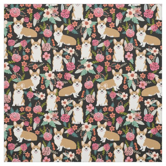 Corgiblumengewebe - Schwarzes Stoff (Muster)