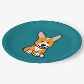 CorgiCorgis verfolgen Welpenhündchen glücklichen Pappteller (Schrägansicht)