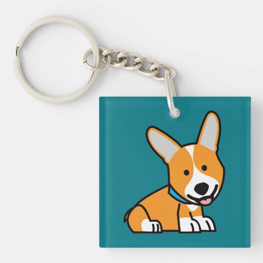 CorgiCorgis verfolgen Welpenhündchen glücklichen Schlüsselanhänger (Vorderseite)