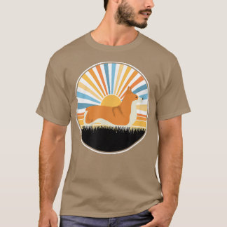 Corgidog Mama Hund Papa Retro Sonnenuntergang Haus T-Shirt