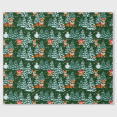 Corgis amüsieren sich im Winterwald - grün Geschenkpapier (Flach)