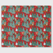 Corgis amüsieren sich im Winterwald - rot Geschenkpapier (Flach)