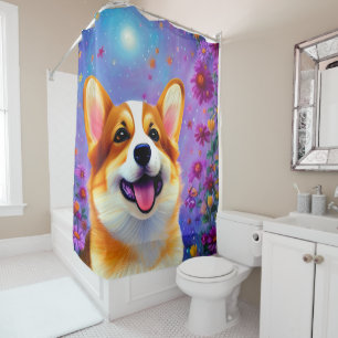 Corgis Blumenwelt Duschvorhang