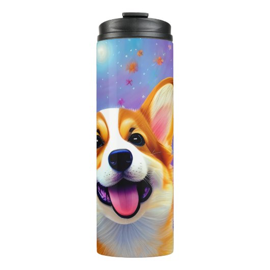 Corgis Blumenwelt Thermosbecher (Vorderseite)