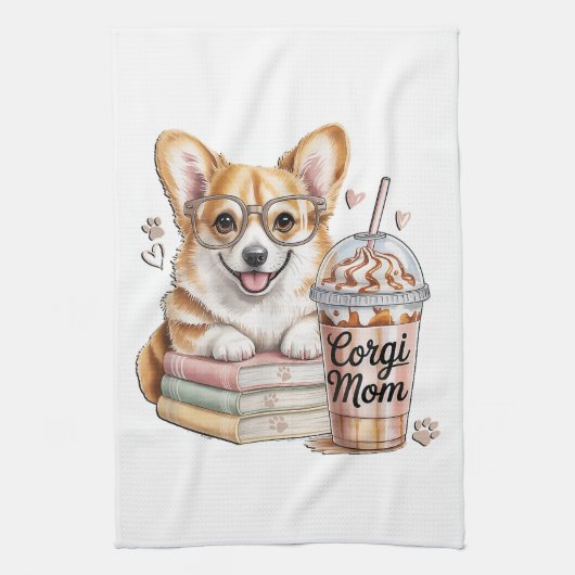 Corgis Bücher und Eiskaffee für Hund Geschirrtuch (Vertikal)