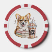 Corgis Bücher und Eiskaffee für Hund Pokerchips (Vorderseite)