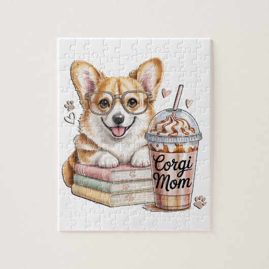 Corgis Bücher und Eiskaffee für Hund Puzzle (Vertikal)
