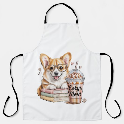 Corgis Bücher und Eiskaffee für Hund Schürze (Vorderseite)