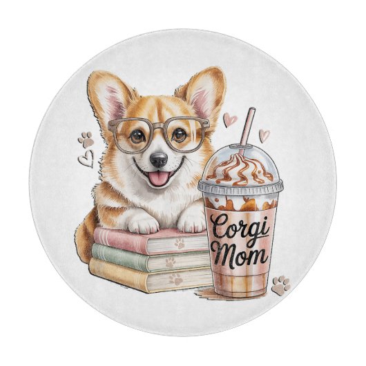 Corgis Bücher und Eiskaffee für Hunde Schneidebrett (Vorderseite)
