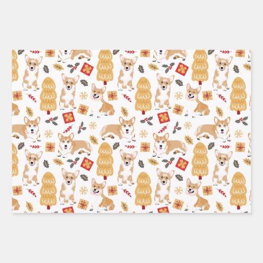 Corgis feiert Weihnachtsmuster 3 Farben Geschenkpapier Set (Vorderseite 2)
