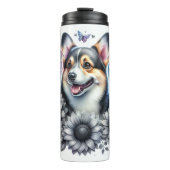 Corgis Graustufen-Blumenfreude Thermosbecher (Vorderseite)
