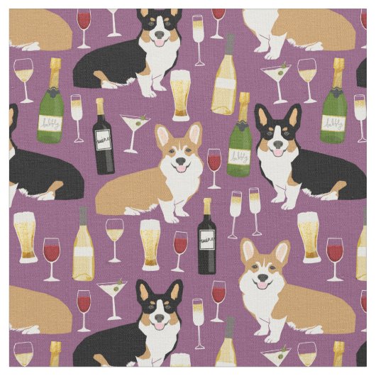 Corgis-Hunde-Wein lila Stoff (Nahaufnahme)
