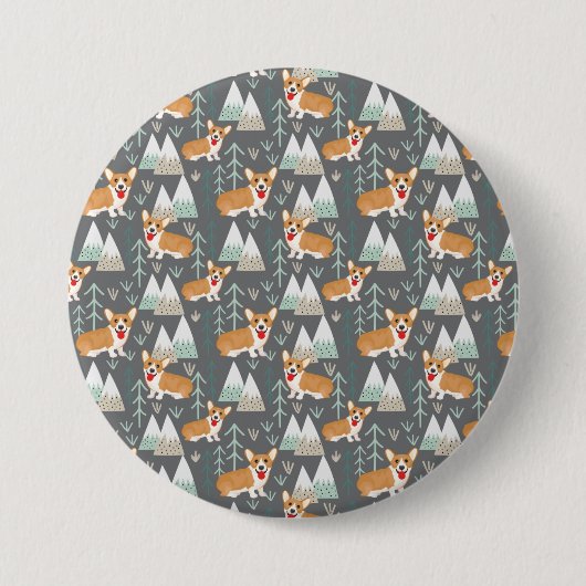 Corgis im Gebirge und Waldmuster Button (Vorderseite)