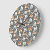 Corgis im Gebirge und Waldmuster Große Wanduhr (Winkel)