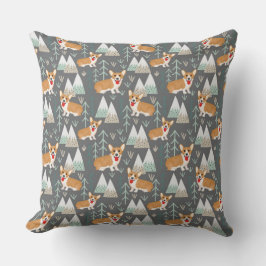 Corgis im Gebirge und Waldmuster Kissen