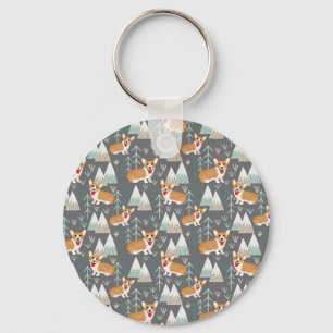 Corgis im Gebirge und Waldmuster Schlüsselanhänger
