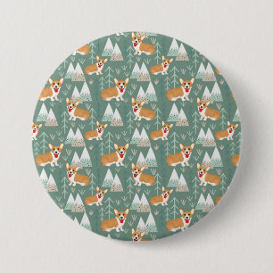 Corgis im Gebirgswaldmuster Button