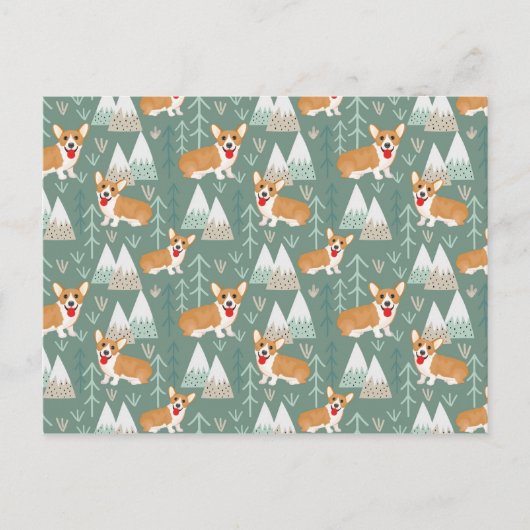 Corgis im Gebirgswaldmuster Postkarte (Vorderseite)