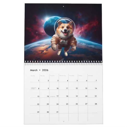 Corgis im Weltraum Kalender (Mär 2026)