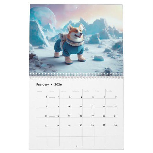 Corgis im Weltraum Kalender (Feb 2026)