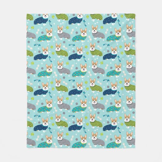 Corgis in PJs hellblau Fleecedecke (Vorderseite)