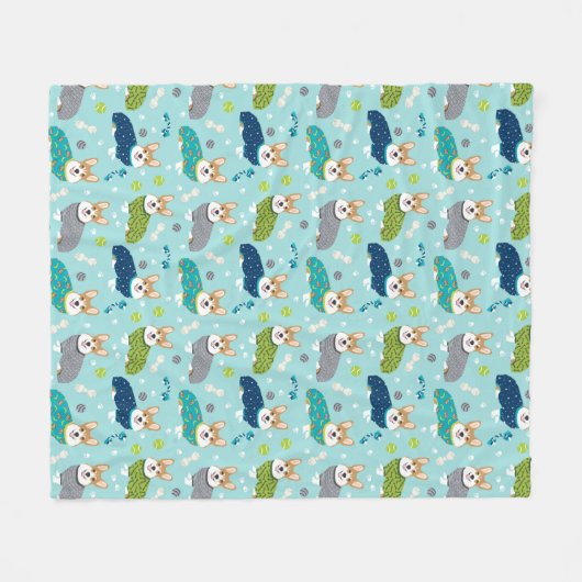 Corgis in PJs hellblau Fleecedecke (Vorderseite (Horizontal))