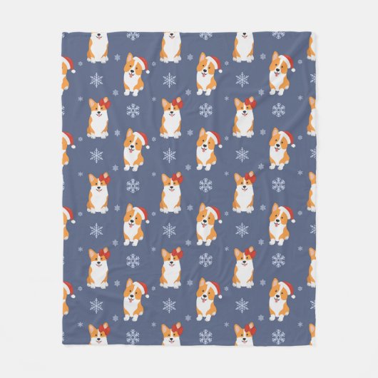 Corgis in Weihnachtsmannmützen und Schneeflocken-M Fleecedecke (Vorderseite)