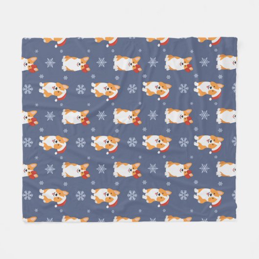 Corgis in Weihnachtsmannmützen und Schneeflocken-M Fleecedecke (Vorderseite (Horizontal))