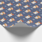 Corgis in Weihnachtsmannmützen und Schneeflocken-M Geschenkpapier (Ecke)