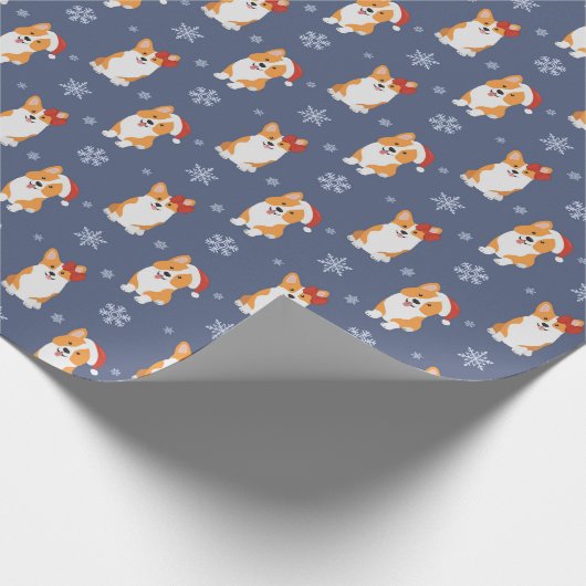 Corgis in Weihnachtsmannmützen und Schneeflocken-M Geschenkpapier (Ecke)