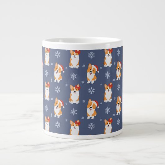 Corgis in Weihnachtsmannmützen und Schneeflocken-M Jumbo-Tasse (Vorderseite)