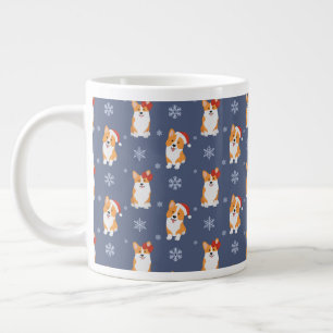 Corgis in Weihnachtsmannmützen und Schneeflocken-M Jumbo-Tasse