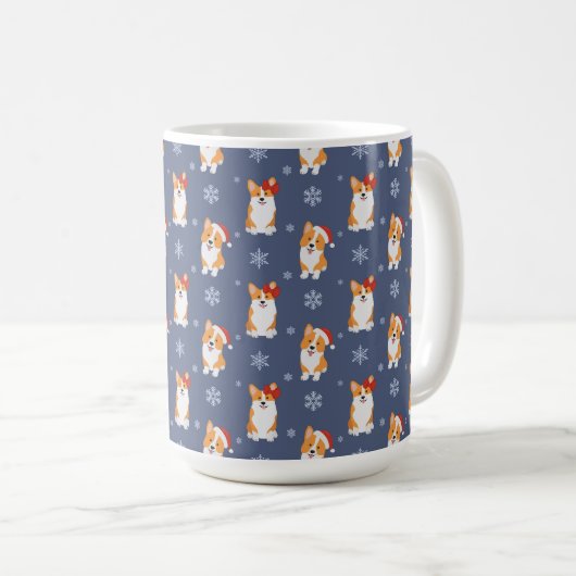 Corgis in Weihnachtsmannmützen und Schneeflocken-M Kaffeetasse (VorderseiteRechts)